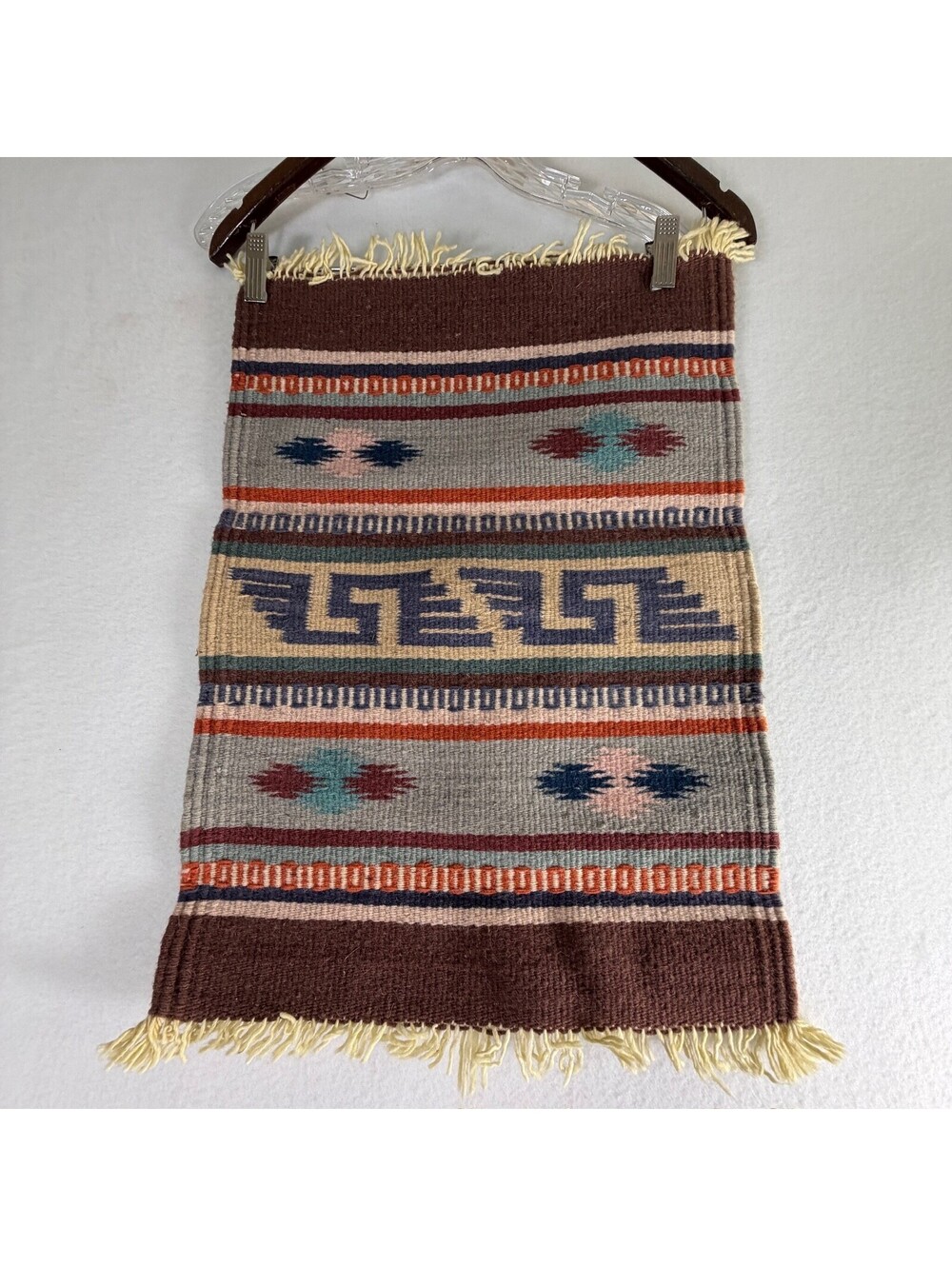 Southwestern Style Woven Wall Hanging Rug Tapestry Geometric Earth Tones Fringed